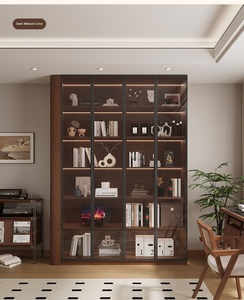 XHA Oak <b>Solid</b> <b>Wood</b> Office Organizer <b>Bookcase</b> Display Cabinet Curved Glass Doors Custom-Made Wall-Mounted Multifunction Shelf - Product Image 2