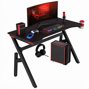 Escritorio para Computadora <span class=keywords><strong>Gamer</strong></span> <span class=keywords><strong>de</strong></span> 47 Pulgadas, Extra Grande, Moderno, Ergonómico, Negro, con Marco <span class=keywords><strong>de</strong></span> Metal y Fibra <span class=keywords><strong>de</strong></span> Carbono, para Oficina en Casa - Product Image 1