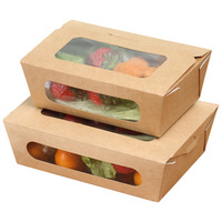 Boîte d'emballage alimentaire carrée en papier kraft jetable avec fenêtre, pour sushis et desserts, impression offset personnalisée, livraison gratuite