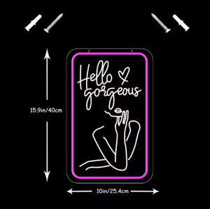 Enseigne néon LED « <span class=keywords><strong>Hello</strong></span> Gorgeous » avec adaptateur, interrupteur, minuterie de compte à rebours, publicité, connectivité Bluetooth et capteur de mouvement pour fête - Product Image 2