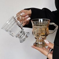 Mug à café de luxe rétro en verre ambré gaufré avec poignée, tasse à latte côtelée vintage pour café glacé, idéal pour la table de café