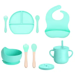 Easily Clean Baby Weaning Feeding Eating Set BPA Free Infant Training Eating Utensils Silicone Baby Feeding Set