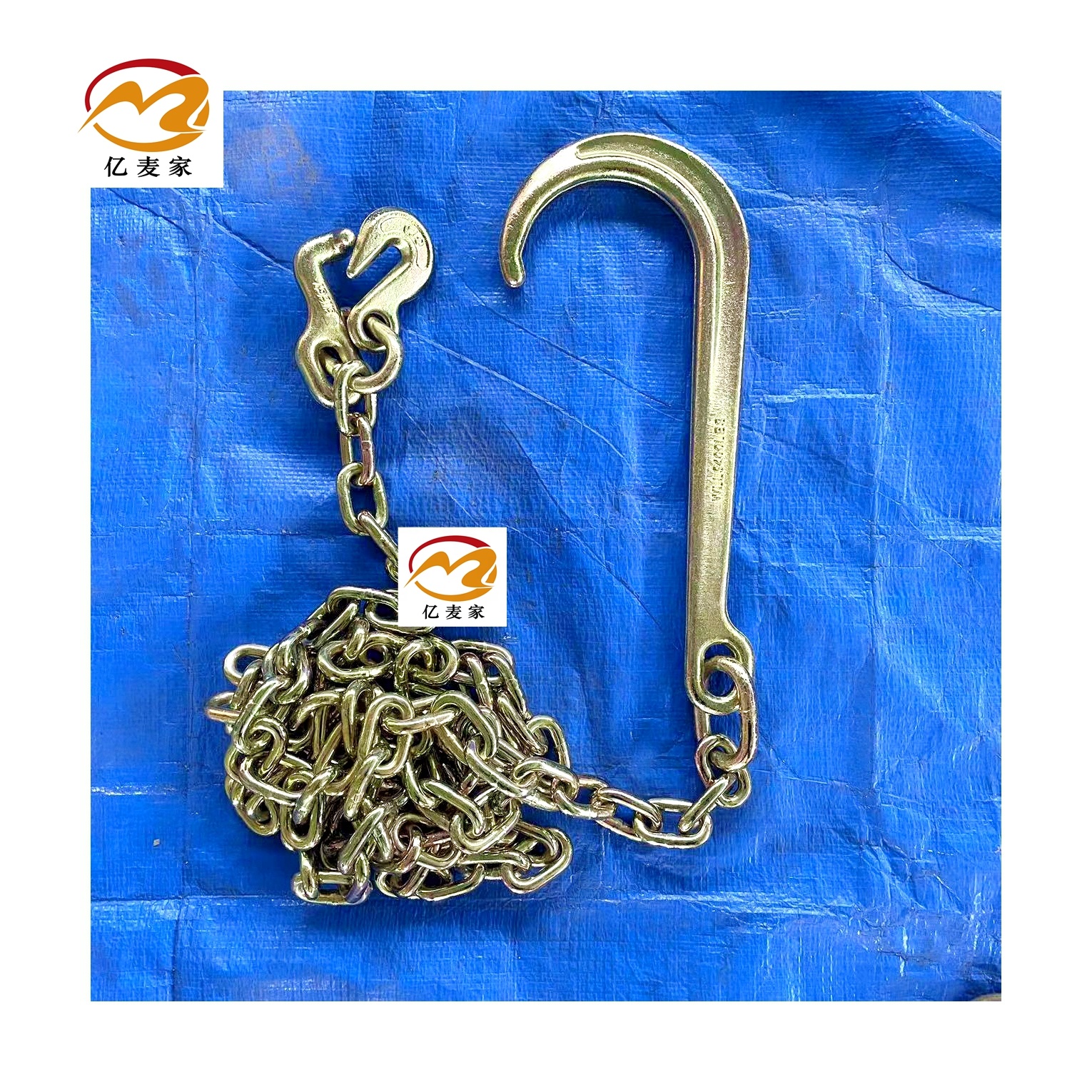 Factory Supply tow truck chains Yellow Galvanized transport chain G70 trailer Safety Chain with J hook