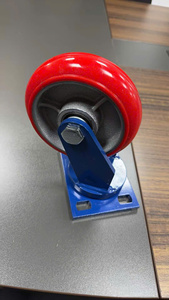 ล้อเลื่อนหมุนได้สีแดงพร้อมแกนเหล็กเคลือบ PU ลูกปืนคู่ ขนาด 4 5 6 8 นิ้ว สำหรับรถเข็นงานหนัก - Product Image 4