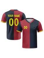 Maillot de football 2026 100% polyester OEM personnalisé pour équipe de club rouge jaune transfert thermique respirant col en V séchage rapide pour fans