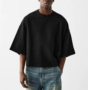 100% Cotton Casual Plain Oversized Cropped T Shirts High Quality 250gsm Heavy <b>Weight</b> Men's <b>Blank</b> Drop Shoulder Boxy T-Shirt - Product Image 3