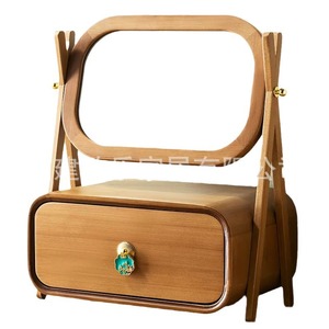 Retro-style Chinese jewelry storage <b>box</b>, high-end and exquisite, with rotating mirror, desktop <b>makeup</b> storage <b>box</b>, wedding - Product Image 2