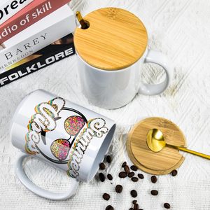 Taza de Cerámica para Sublimación HTPmart de 15 oz con Tapa de Bambú y Cuchara de Acero Inoxidable, Taza de Café con Logotipo Personalizado y Caja Blanca para Té, Leche - Product Image 6