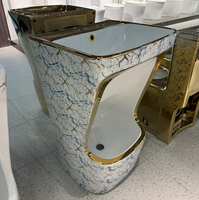 Lavabo sur pied de luxe en céramique plaqué or, écologique, résistant à l'eau, motif marbre bleu, style royal, pour salle de bain, hôtel, moderne