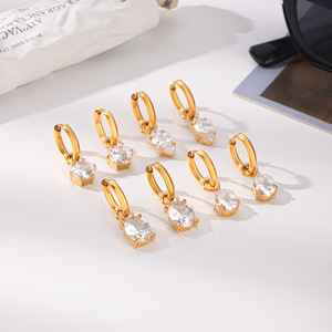Pendientes de Aro de Zirconia Blanca Altamente Pulidos, Resistentes al Deslustre, Impermeables, de Acero Inoxidable, Circulares, Accesorios Diarios para Mujer - Product Image 4