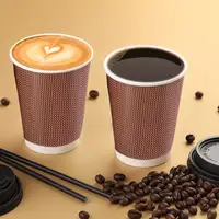 Hoge Kwaliteit Gegolfd Wegwerp Koffiekopjes Met Deksels 8Oz 10Oz 12 Oz 16Oz Premium Geïsoleerde Papier Rimpel bekers Voor Warme Koffie