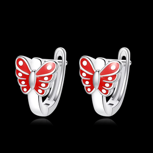 <span class=keywords><strong>Orecchini</strong></span> a cerchio <span class=keywords><strong>in</strong></span> argento 925 alla moda <span class=keywords><strong>per</strong></span> bambini placcato <span class=keywords><strong>in</strong></span> <span class=keywords><strong>oro</strong></span> <span class=keywords><strong>bianco</strong></span> con grazioso smalto rosso farfalla <span class=keywords><strong>per</strong></span> bambine - Product Image 4