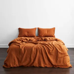 Juego de sábanas de lino para el hogar, ropa de cama de granja de lino Natural, fundas de almohada