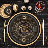 Assiettes en papier à motif oculaire astrologique, design noir et or, biodégradables, thème de fête, banquet, vaisselle jetable