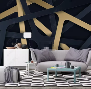 Moderne abstrakte goldene schwarze geometrische Linie TV Hintergrund 3d Wandbild Tapete - Product Image 2