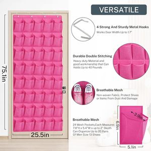 40 Pocket Over The Door <b>Shoe</b> Organizer Hot Pink Mesh Hanging <b>Storage</b> For <b>Shoes</b> Behind Door Wall Mount - Product Image 3