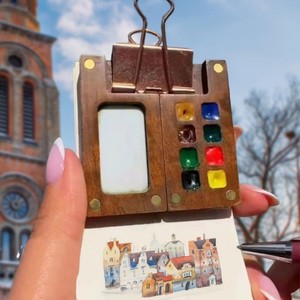 Palette de croquis portable à 8 compartiments, mini-boîte de palette de couleurs en bois de noyer, étui de voyage pour aquarelle pour le <span class=keywords><strong>dessin</strong></span> (sans couleurs) - Product Image 1