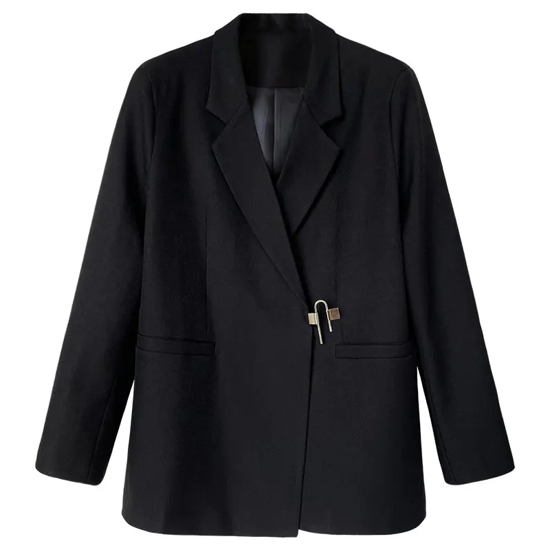 72724 Women 2022 New Oversized Blazer Single Metal Buckle Black Office Lady Suit Coat Irregular Casual Women's Suit Jacket