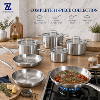 Batterie de cuisine en acier inoxydable Zhenneng 11 pièces 304 – Anti-rouille, résistante à la corrosion – Casseroles, poêles à frire, faitouts, casseroles à lait – Pour la cuisine domestique