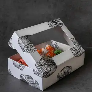 Luxe Custom Logo Afdrukken Food Delivery Kartonnen Lunch Sushi Box Met Milieuvriendelijk Raam