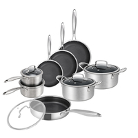 Ensemble de 13 ustensiles de cuisine antiadhésifs en acier inoxydable 304 triple couche, casseroles et poêles de haute qualité, ensemble de batterie de cuisine hybride 3 couches nid d'abeille