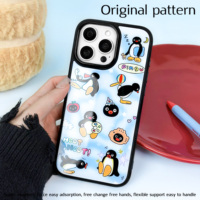 Coque de téléphone magnétique pour iPhone 17/17 Pro/17 Pro Max/16/16 Pro/16 Pro Max avec bordure noire effet floqué et motif pingouin doré