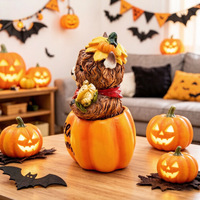 Patung Resin Sapi Hutan Hiasan Meja Gaya Farmhouse dengan Alas Labu dan Aksen Gandum, untuk Halloween dan Thanksgiving