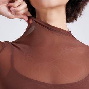 Frauen 2 in 1 Fitness Wear Mesh Langarm Yoga Crop Tops mit eingebauten Sport-BH Athletic Stretchy Gym Cropped Shirts - Product Image 3