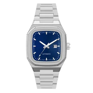 OEM-reloj mecánico de lujo para hombre, de acero inoxidable, personalizado, automático, diseño rectangular