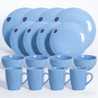 Service de table GuangDa de luxe moderne nordique bleu uni en grès émaillé, 16 pièces, assiettes et bols en céramique pour la maison et la restauration