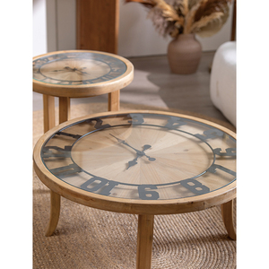طاولة قهوة يابانية لغرفة المعيشة من الخشب الصلب طاولة قهوة مستديرة مع ساعة - Product Image 3