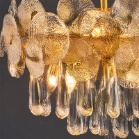 Lámpara Colgante LED de Cristal con Diseño de Loto Dorado, con Control Remoto, Tamaño Mediano, Estilo Postmoderno, para Sala de Estar, Hotel, Villa, Venta al por Mayor