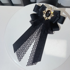 Produits Tendance : Broche vintage en dentelle et ruban de satin rose, Articles cadeaux souvenirs, Nœud papillon noir électroplaqué de qualité, Col de manteau JK - Product Image 2
