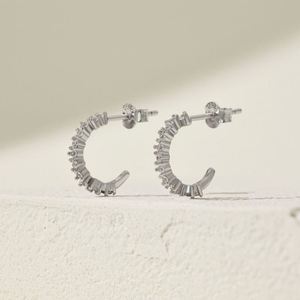 Dylam Statement Design <b>Solid</b> Sterling <b>Silver</b> Hypoallergenic Jewelry 5A Diamond Zircon Half <b>Hoop</b> C-shaped Stud <b>Earrings</b> Jewellery - Product Image 4