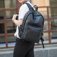 Sac à dos en PU noir style punk, compartiment intérieur multi-couches, sac à dos pour ordinateur portable pour hommes, voyage court, streetwear