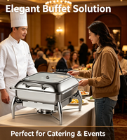 Plat de service de luxe 6L en acier inoxydable, chauffe-plat à vapeur pour buffet, corps détachable, couvercle en verre, idéal pour la restauration