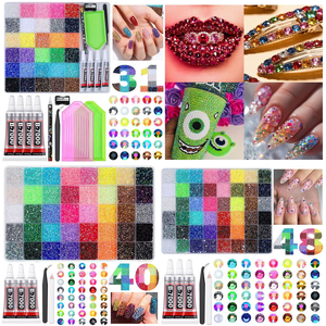 Kit de Démarrage Complet de <span class=keywords><strong>Strass</strong></span> 3D en Résine pour Ongles, 24 Couleurs, avec Compartiments, Colle B7000, Pince à Épiler, Perles et Cristaux, Boîte à Ongles - Product Image 2