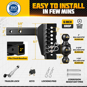 Enganche de <span class=keywords><strong>Remolque</strong></span> Universal Ajustable de <span class=keywords><strong>6</strong></span>'' con Recubrimiento en Polvo, Capacidad de 18500 LBS, Compatible con Receptor de 2 Pulgadas, Gancho de <span class=keywords><strong>Remolque</strong></span> para Jeep y Camioneta - Product Image 6