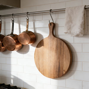 Planche à découper ronde en <span class=keywords><strong>bois</strong></span> d'acacia, planche de service en <span class=keywords><strong>bois</strong></span> écologique pour steak, pizza, fromage, préparation des aliments en cuisine - Product Image 5