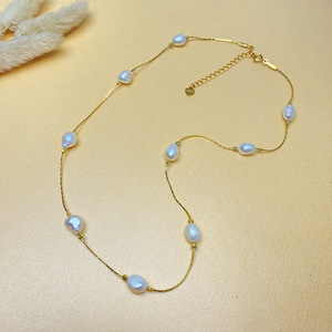 สร้อยคอเครื่องประดับที่ดี925เงินสเตอร์ลิงไข่มุกน้ำจืดธรรมชาติไข่มุกไข่มุกไข่มุกแท้ลูกปัดทองคำช่วงเวลาสร้อยคอชุบทองผู้หญิง - Product Image 4