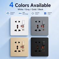 Prise intelligente universelle 3/5 broches avec port de charge rapide Type-C 20W, multiprise murale universelle double USB en plastique pour le Royaume-Uni