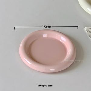 Piring teh porselen keramik minimalis bulat pola padat merah muda siber tidak beracun kue sarapan makanan penutup sore - Product Image 6