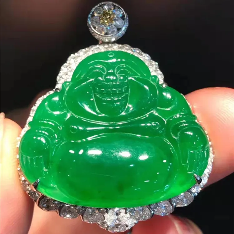 Pendentif en pierre de Jade pour bouddha, or 18k, glace naturelle de haute qualité, chine,