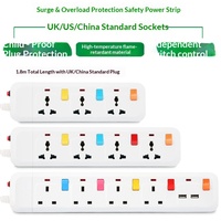 Multiprise de protection de charge norme britannique 13A, cordon d'extension 1,8 m, fiches US/UK, matériau PC/Laiton, fabricant