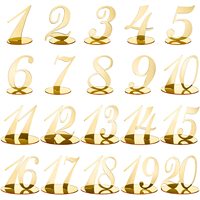 Numéro de table en acrylique pour mariage et réception avec base, élégant, effet miroir, pour salle à manger (or, argent)