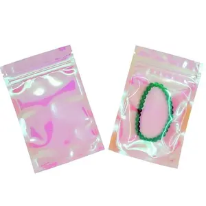 Mini sacs cosmétiques à fermeture éclair, sacs d'emballage à Laser, transparents, en plastique réutilisables, Logo de bijoux, personnalisés holographiques