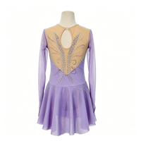 Robe de patinage artistique pour enfants et adultes, en tissu maillé, à manches longues, avec strass et dos ajouré, pour la compétition et la performance