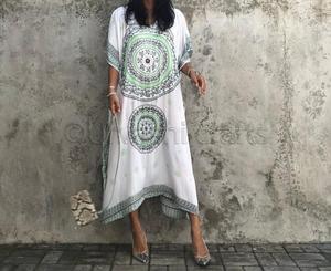 OEM High Quality Silk Digital Printed With Silver Sequin Maxi Long Sleeve <b>Kaftans</b> <b>Beach</b> <b>for</b> Women - Product Image 2