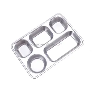 Stainless Steel Food Tray 4/5 Compartments Tray Divided Dinner Lunch Box For School Kids