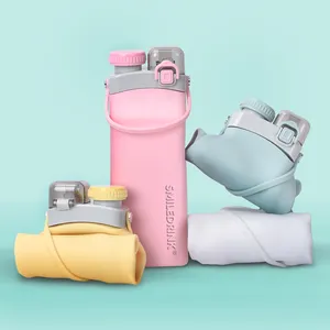 Portable Bpa Free Food Grade 600ml Silicone Foldable Drink Bottle Sport Reusable Collapsible Soft Water Bottle